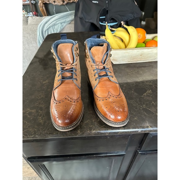 Testosterone Men Leather Suede Wingtip Lace Up Zip Boots Size 10.5 us Brown - Picture 2 of 6